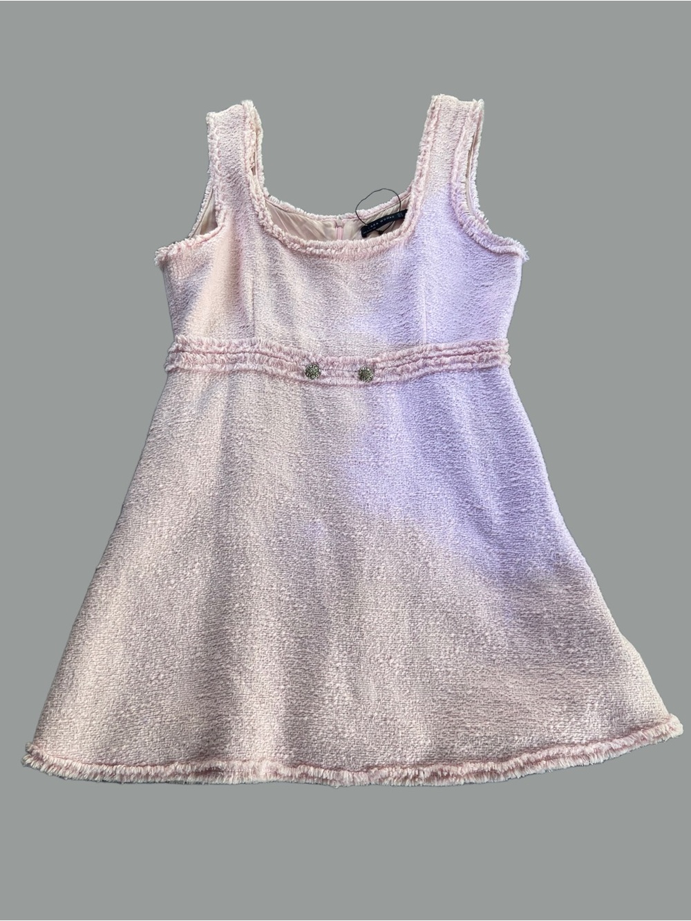 Zara Pink Square-Neck Tweed Mini Dress - Picture 3 of 8